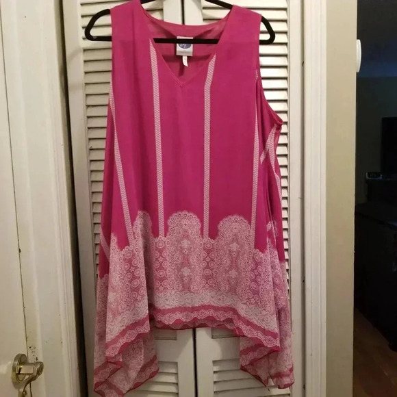 Diane Gilman Women's Boho Dainty Fairycore Dainty Pastel Pink Top Plus Sz 1X - Picture 2 of 6